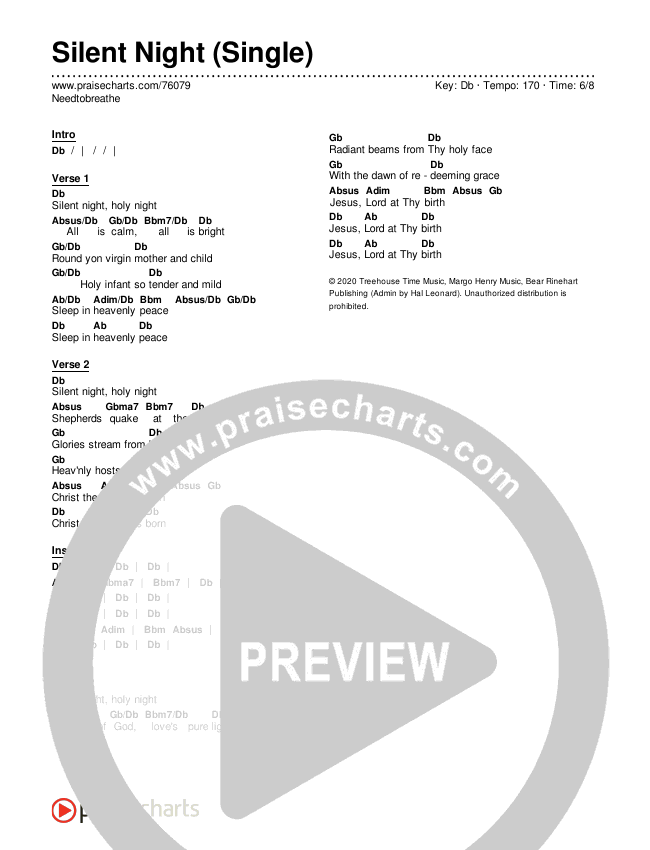 Silent Night (Single) Chords & Lyrics (Needtobreathe)