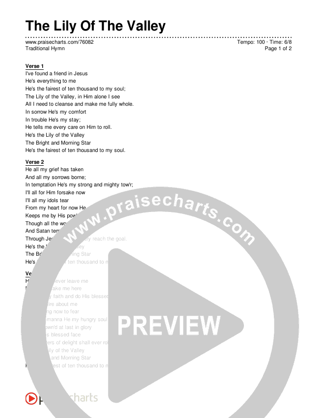 The Lily Of The Valley Chords PDF (Traditional Hymn) PraiseCharts