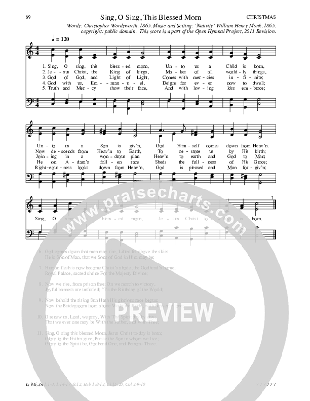 Sing O Sing This Blessed Morn Hymn Sheet (SATB) (Traditional Hymn)