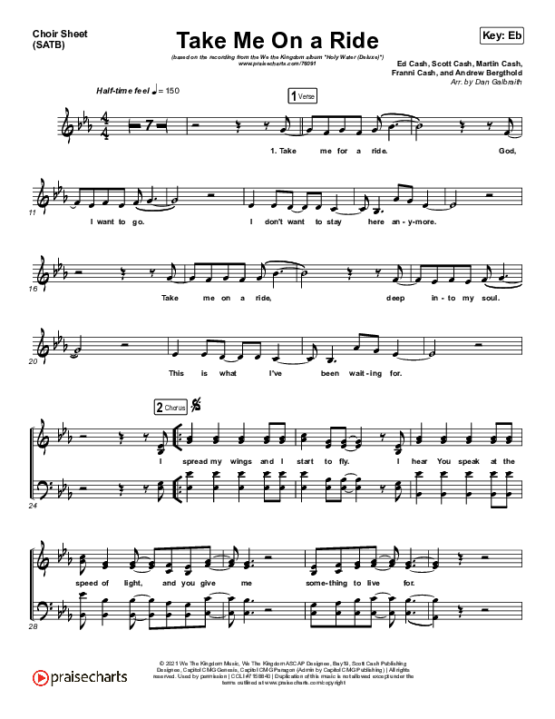 Take Me On A Ride Choir Sheet (SATB) (We The Kingdom)