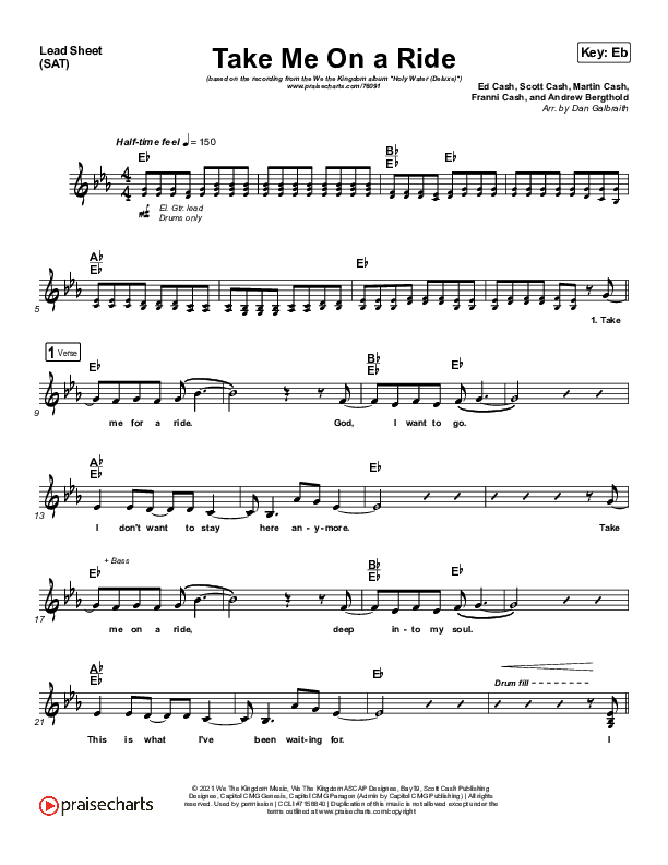 Take Me On A Ride Lead Sheet (SAT) (We The Kingdom)