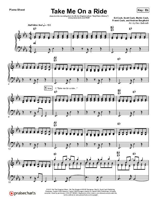 Take Me On A Ride Piano Sheet (We The Kingdom)