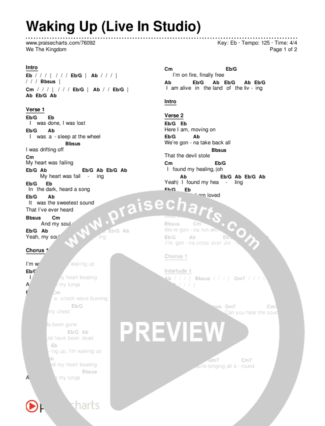 Waking Up (Live In Studio) Chords & Lyrics (We The Kingdom)