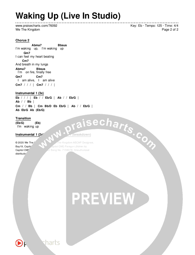 Waking Up (Live In Studio) Chords & Lyrics (We The Kingdom)
