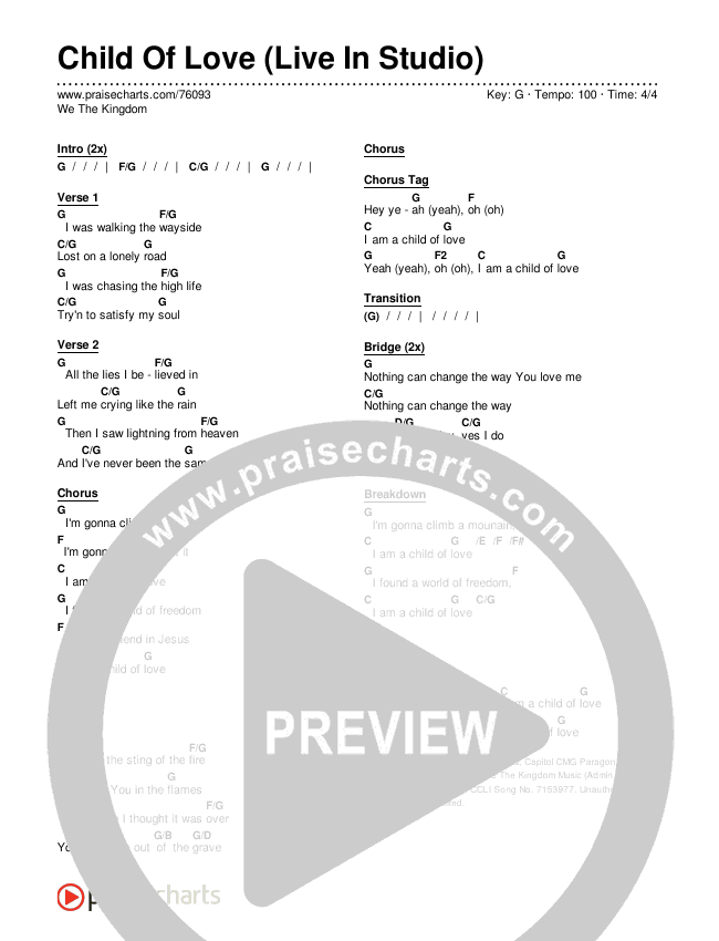 Child Of Love (Live In Studio) Chords & Lyrics (We The Kingdom)