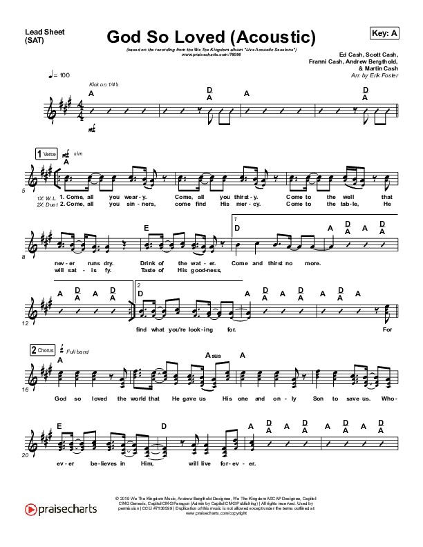 God So Loved (Acoustic) Lead Sheet (SAT) (We The Kingdom)