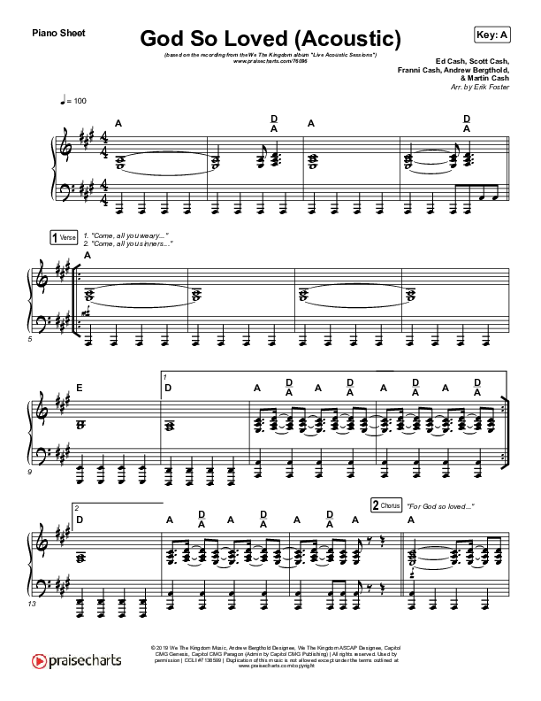 God So Loved (Acoustic) Piano Sheet (We The Kingdom)
