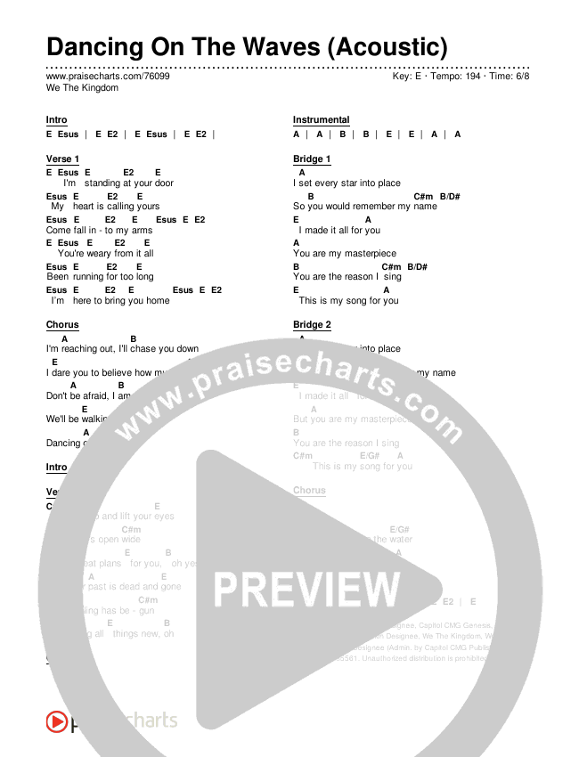 Dancing On The Waves (Acoustic) Chords & Lyrics (We The Kingdom)