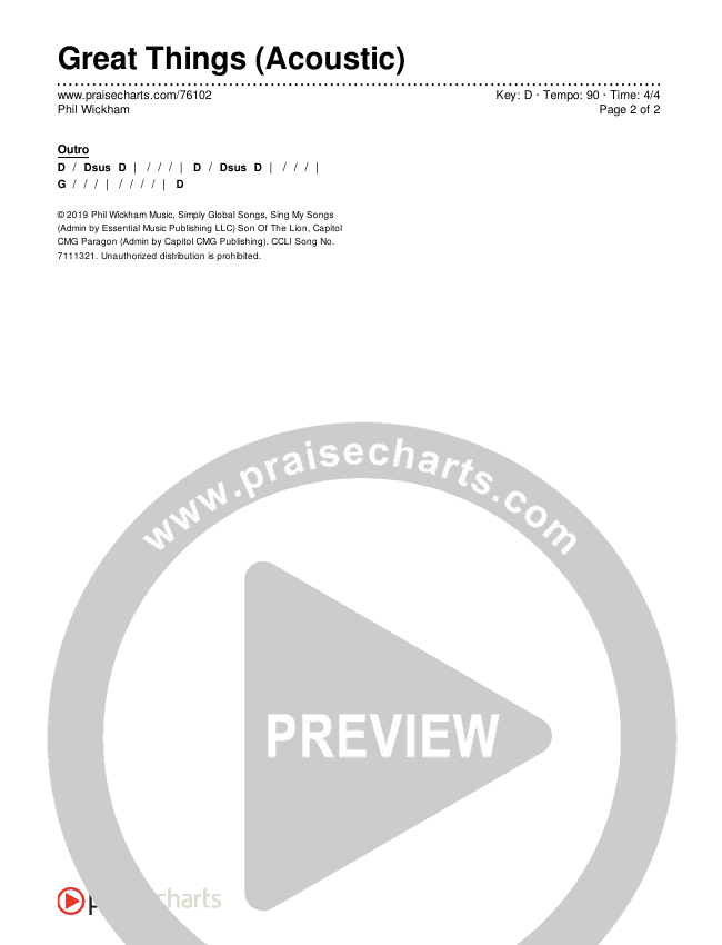 Great Things (Acoustic) Chords & Lyrics (Phil Wickham)