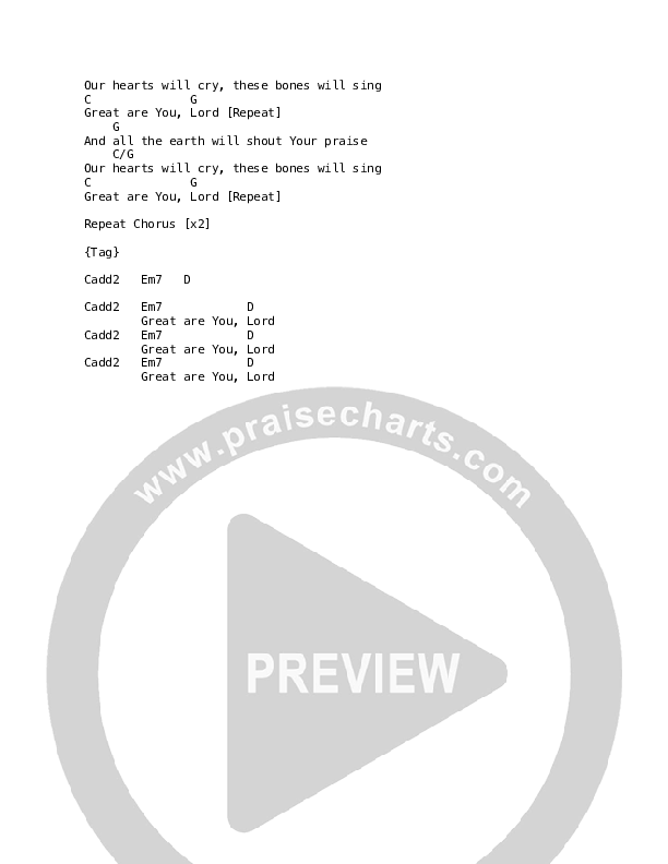 Great Are You Lord Chord Chart (REVERE / Mark Barlow / MDSN)
