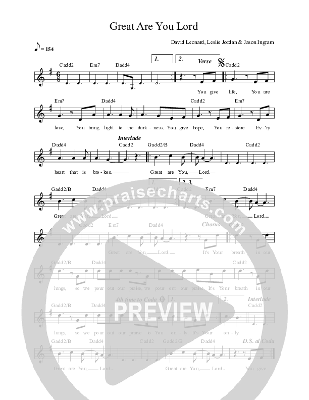 Great Are You Lord Lead Sheet (REVERE / Mark Barlow / MDSN)