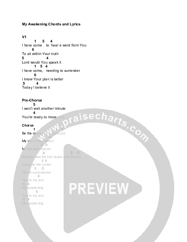 My Awakening Chord Chart (Canyon Hills Worship / Clay Finnesand)