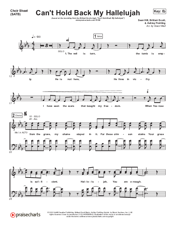 Can’t Hold Back My Hallelujah Choir Sheet (SATB) (Brittani Scott)