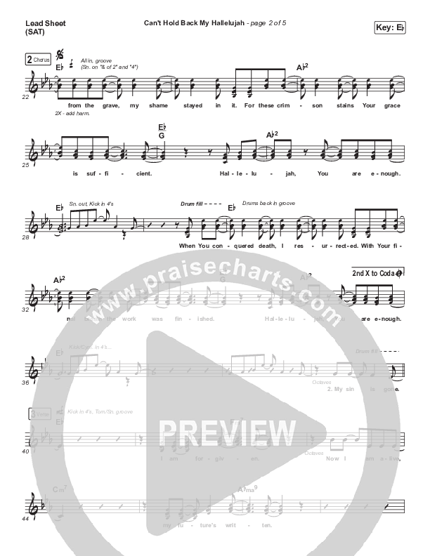 Can’t Hold Back My Hallelujah Lead Sheet (SAT) (Brittani Scott)