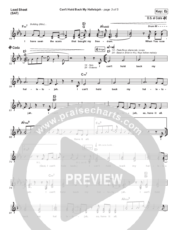Can’t Hold Back My Hallelujah Lead Sheet (SAT) (Brittani Scott)