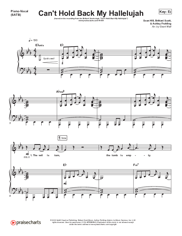 Can’t Hold Back My Hallelujah Piano/Vocal Pack (Brittani Scott)
