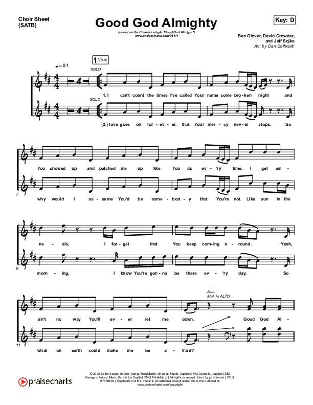 Good God Almighty Choir Sheet (SATB) (Crowder)