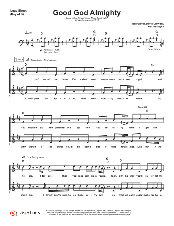 Good God Almighty Lead Sheet (Melody) (Crowder)