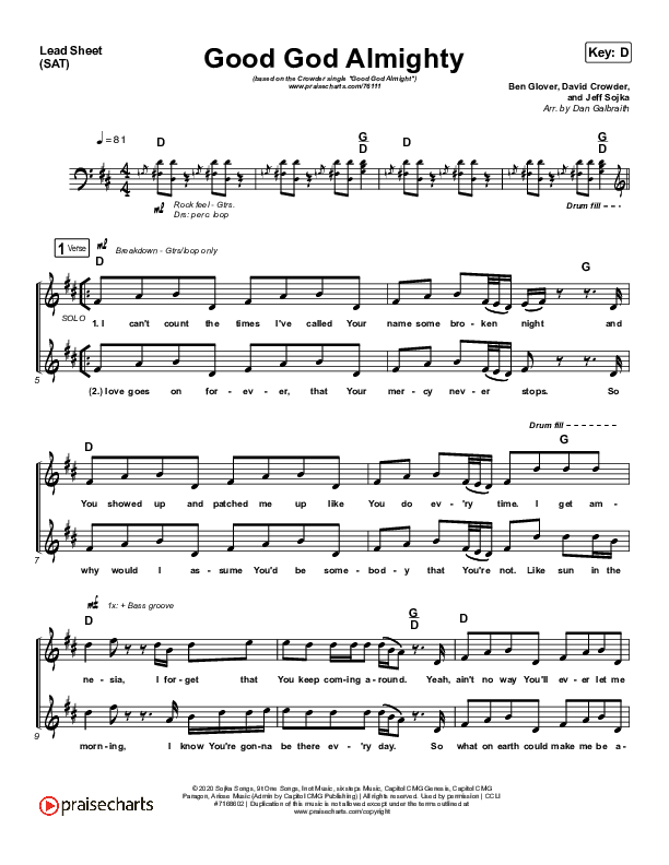 Good God Almighty Lead Sheet (SAT) (Crowder)