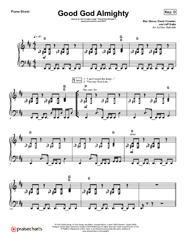 Good God Almighty Piano Sheet (Crowder)