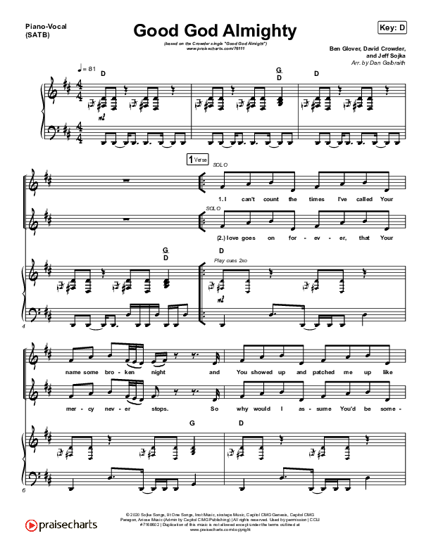 Good God Almighty Piano/Vocal (SATB) (Crowder)