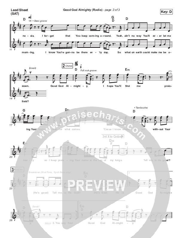 Good God Almighty (Radio) Lead Sheet (SAT) (Crowder)