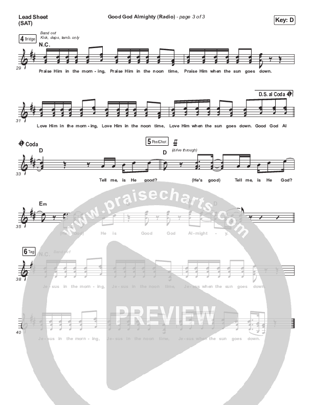 Good God Almighty (Radio) Lead Sheet (SAT) (Crowder)