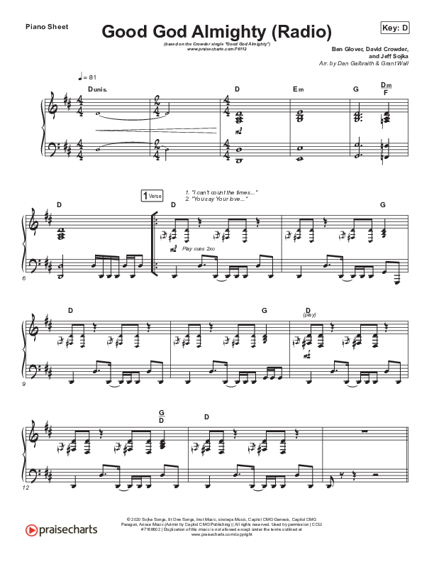 Good God Almighty (Radio) Piano Sheet (Crowder)