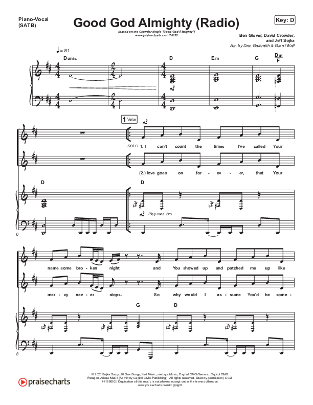 Good God Almighty (Radio) Piano/Vocal (SATB) (Crowder)