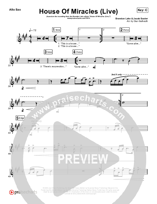 House Of Miracles (Live) Alto Sax (Brandon Lake)