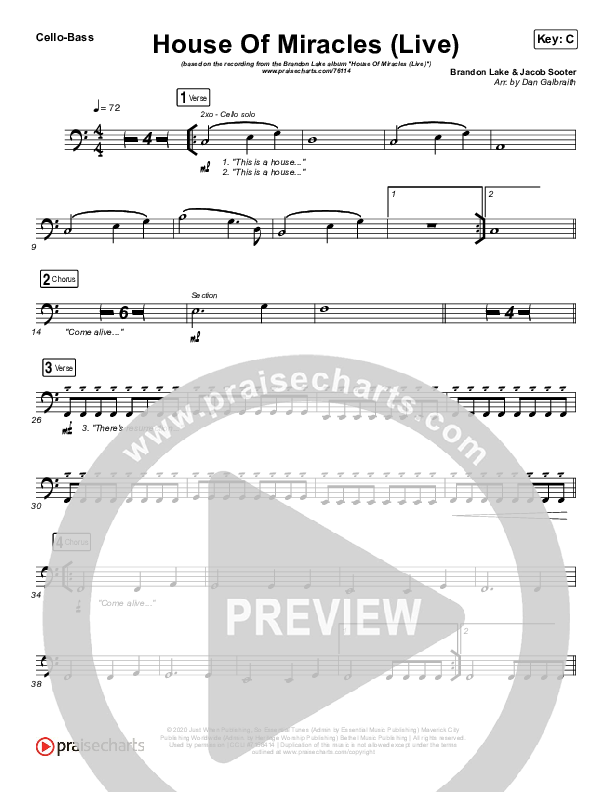 House Of Miracles (Live) Cello/Bass (Brandon Lake)