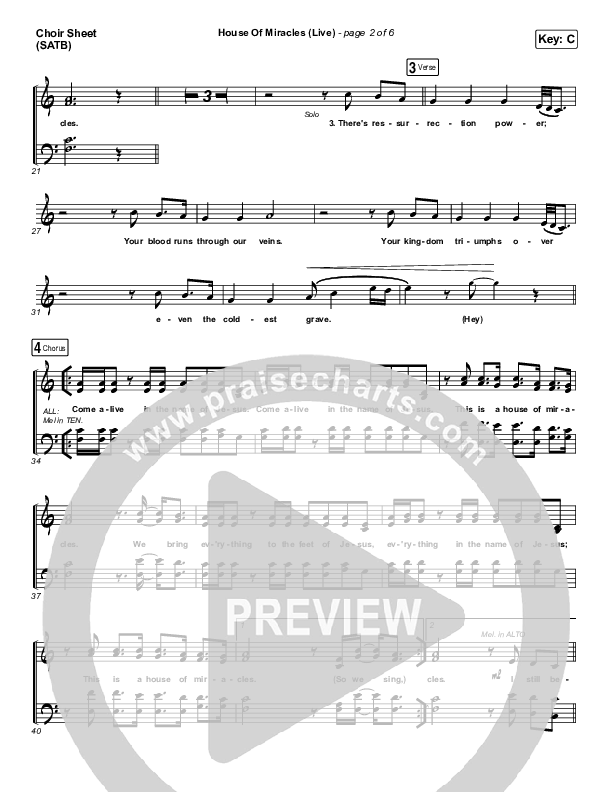 House Of Miracles (Live) Choir Sheet (SATB) (Brandon Lake)