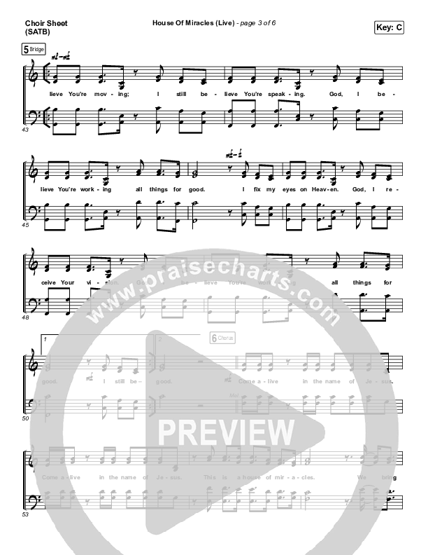 House Of Miracles (Live) Choir Sheet (SATB) (Brandon Lake)