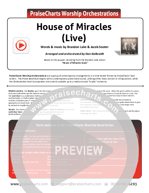 House Of Miracles (Live) Cover Sheet (Brandon Lake)