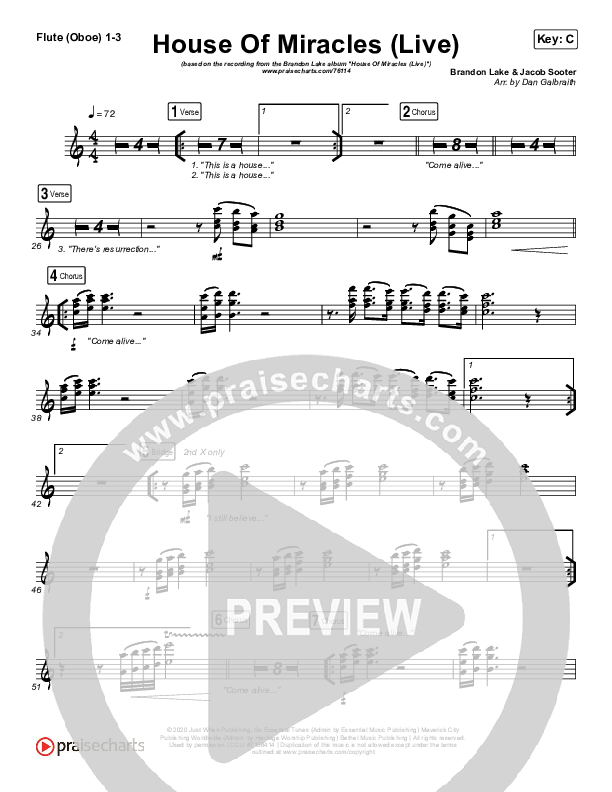House Of Miracles (Live) Flute/Oboe 1/2/3 (Brandon Lake)