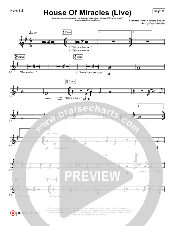 House Of Miracles (Live) French Horn 1/2 (Brandon Lake)