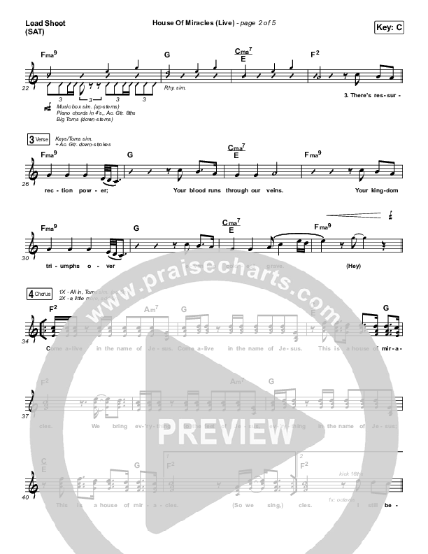 House Of Miracles (Live) Lead Sheet (SAT) (Brandon Lake)