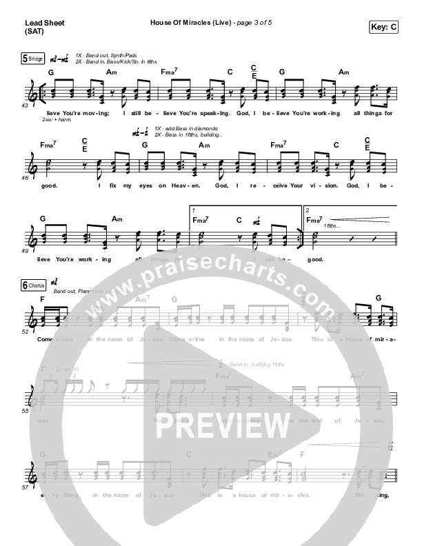 House Of Miracles (Live) Lead Sheet (SAT) (Brandon Lake)
