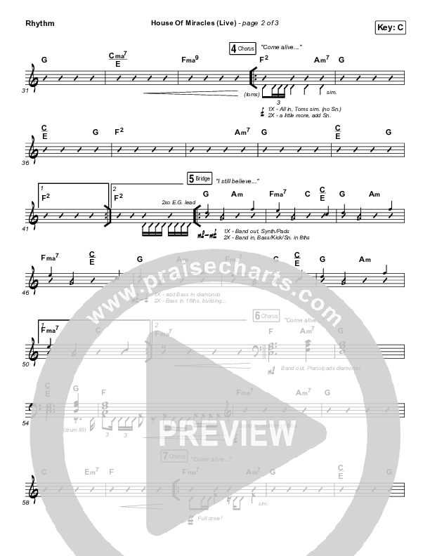 House Of Miracles (Live) Rhythm Chart (Brandon Lake)