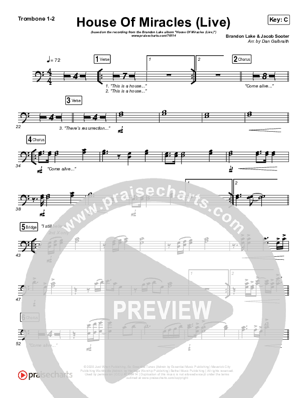 House Of Miracles (Live) Trombone 1/2 (Brandon Lake)