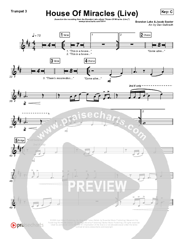 House Of Miracles (Live) Trumpet 3 (Brandon Lake)