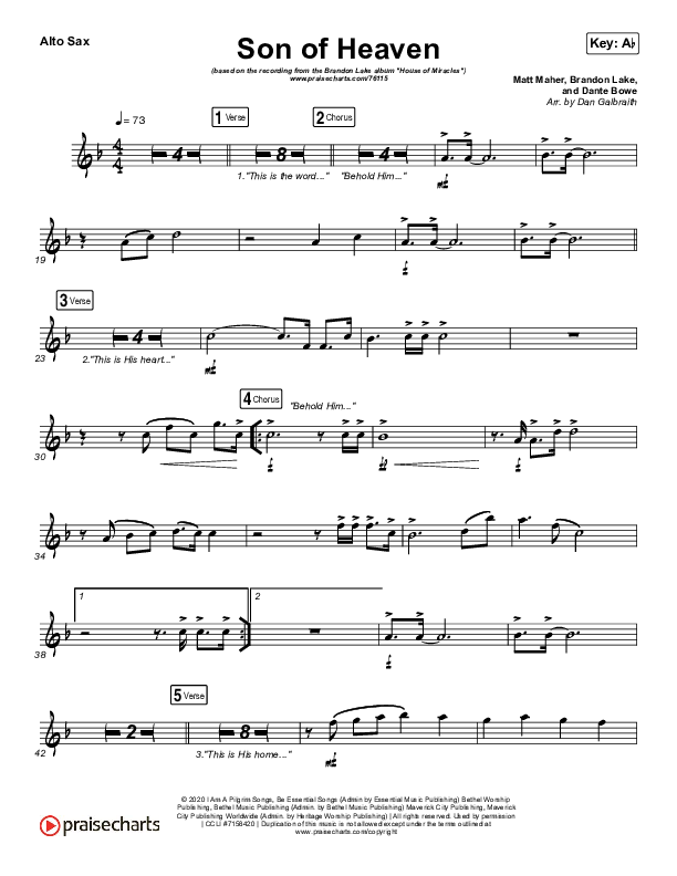 Son Of Heaven (Live) Alto Sax (Brandon Lake / Matt Maher / Dante Bowe)