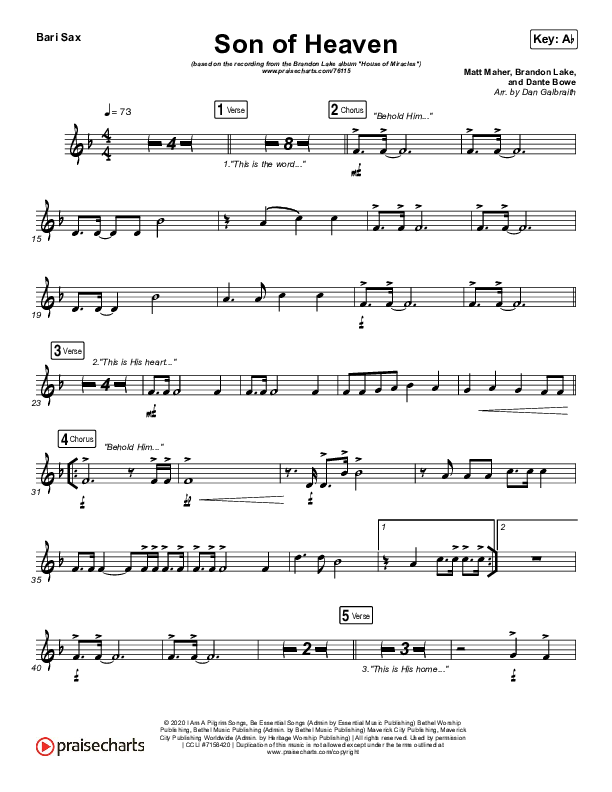 Son Of Heaven (Live) Bari Sax (Brandon Lake / Matt Maher / Dante Bowe)