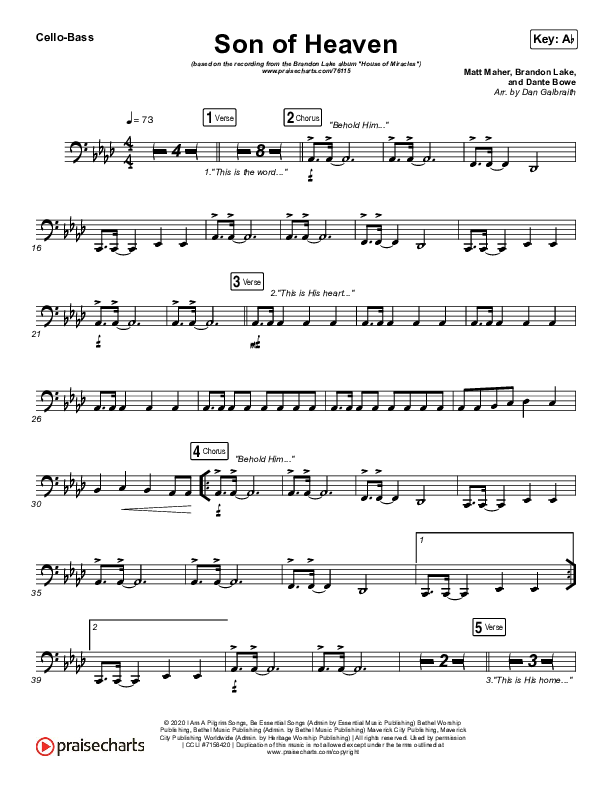 Son Of Heaven (Live) Cello/Bass (Brandon Lake / Matt Maher / Dante Bowe)