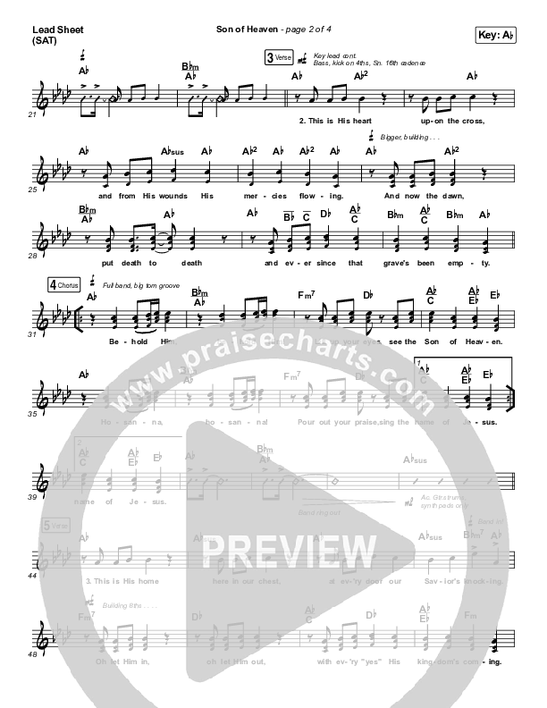 Son Of Heaven (Live) Lead Sheet (SAT) (Brandon Lake / Matt Maher / Dante Bowe)