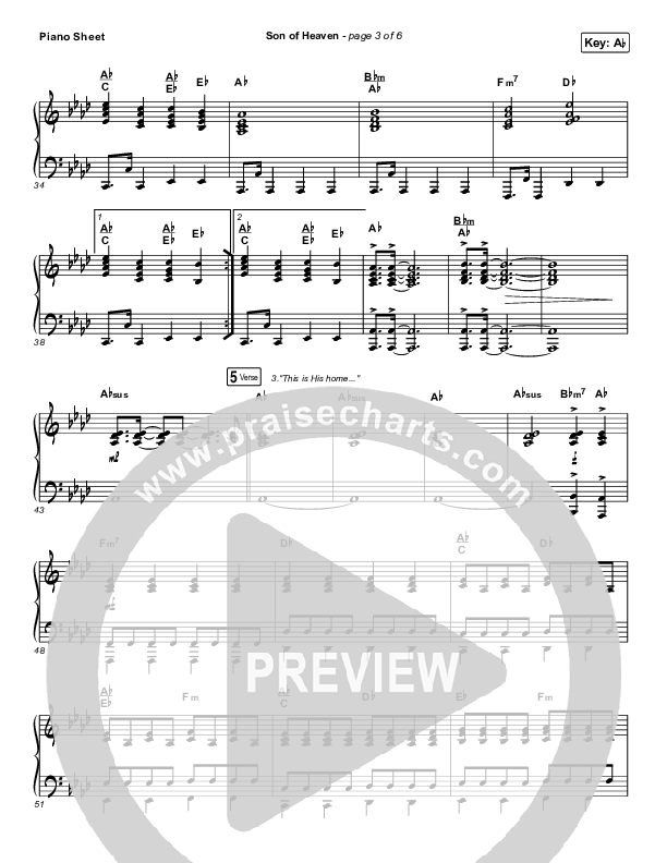 Son Of Heaven (Live) Piano Sheet (Brandon Lake / Matt Maher / Dante Bowe)