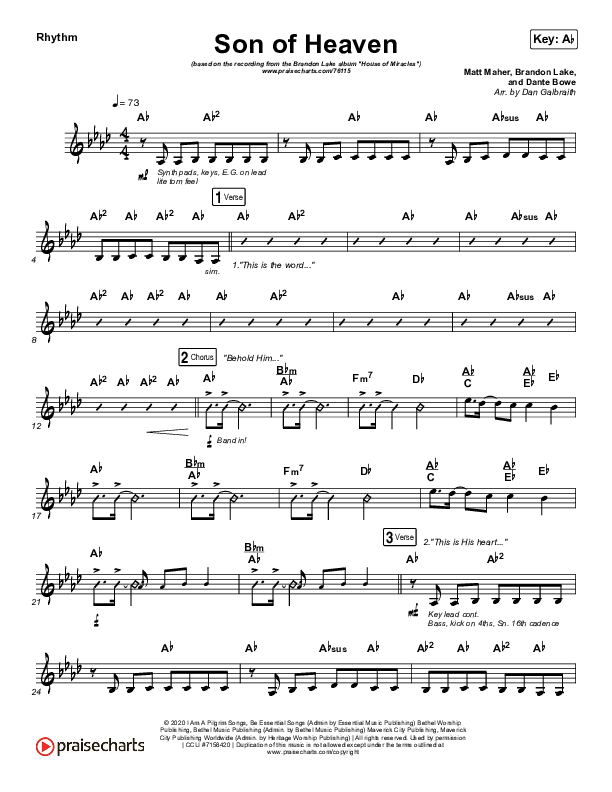 Son Of Heaven (Live) Rhythm Chart (Brandon Lake / Matt Maher / Dante Bowe)