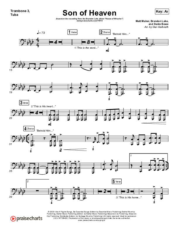 Son Of Heaven (Live) Trombone 3/Tuba (Brandon Lake / Matt Maher / Dante Bowe)