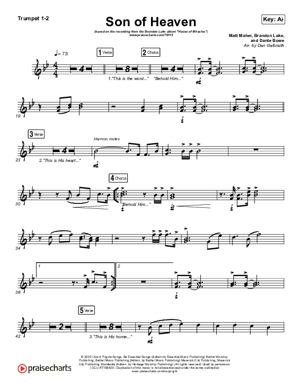 Son Of Heaven (Live) Trumpet 1,2 (Brandon Lake / Matt Maher / Dante Bowe)