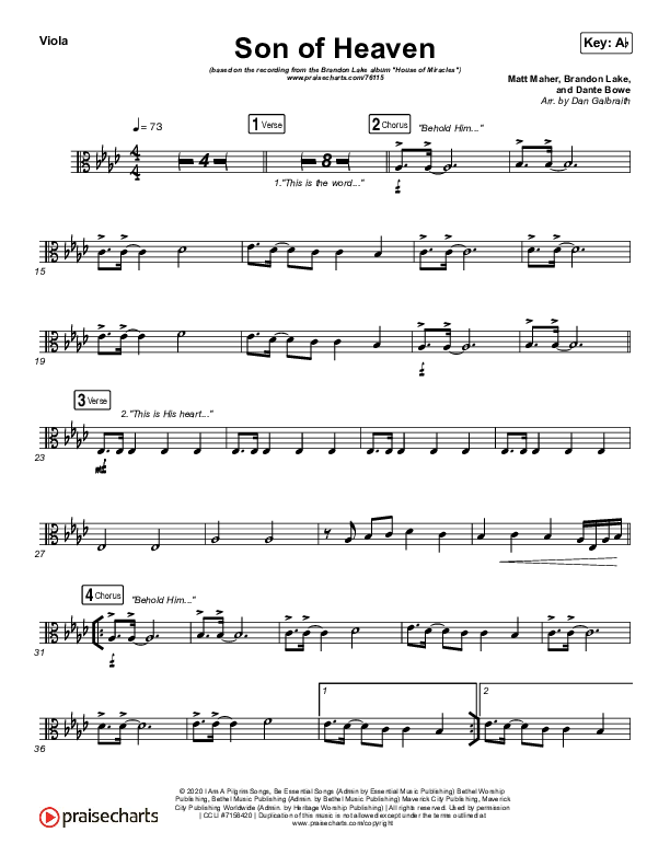 Son Of Heaven (Live) Viola (Brandon Lake / Matt Maher / Dante Bowe)